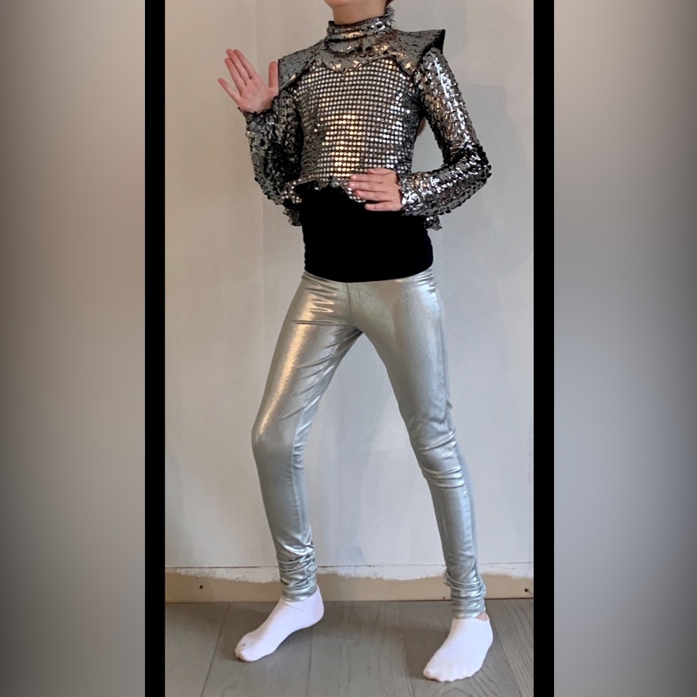 Halloween Girl robot Balera Silver Dancewear leggings Costume girls sz M